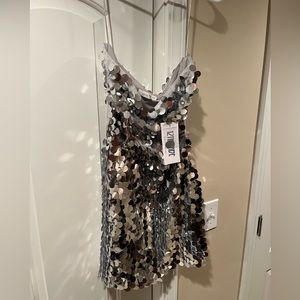 Silver Sequin Disco Mini Dress